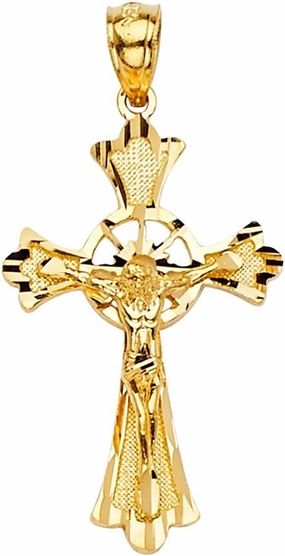 14k Yellow Gold Shiny 3D Cross Precision-Cut Crucifix Pendant Diamond-Cut Charm