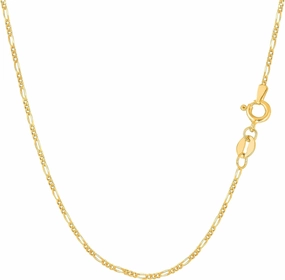 14k Yellow Solid Gold Figaro Chain Necklace, 1.3mm