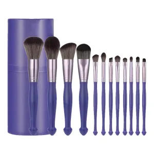 14pcs Cosmetic Makeup Brush Set with Rolled Box, Special Wooden Handle Professional Beginner Beauty Make-up Brushes Kit for Foundation Blending Blush Concealer Eye Shadow - Taro Purple