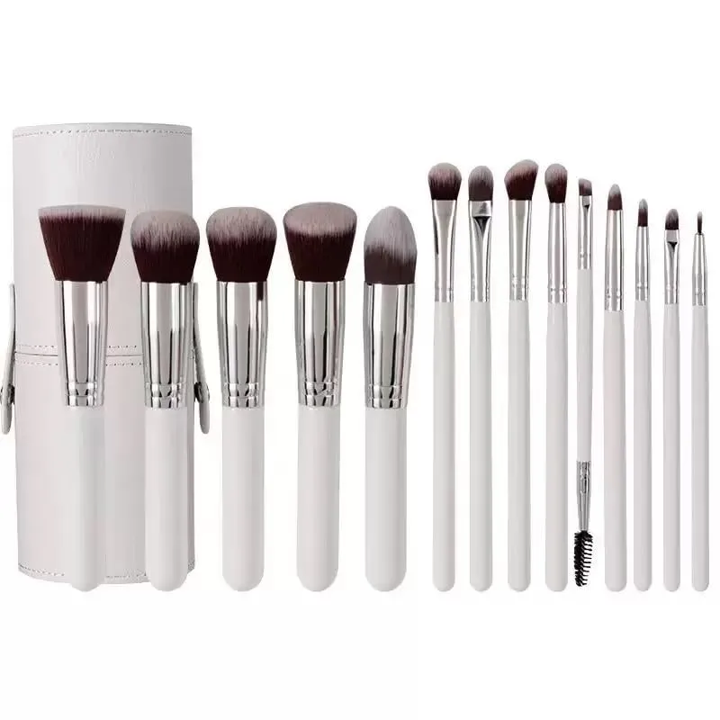 14PCS Professional Makeup Brush Set with Travel Case - 5 Full-Size & 9 Detail Brushes for Foundation, Eyeshadow, Blending, Vegan Soft Synthetic Bristles (White)