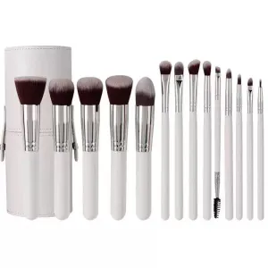 14PCS Professional Makeup Brush Set with Travel Case - 5 Full-Size & 9 Detail Brushes for Foundation, Eyeshadow, Blending, Vegan Soft Synthetic Bristles (White)