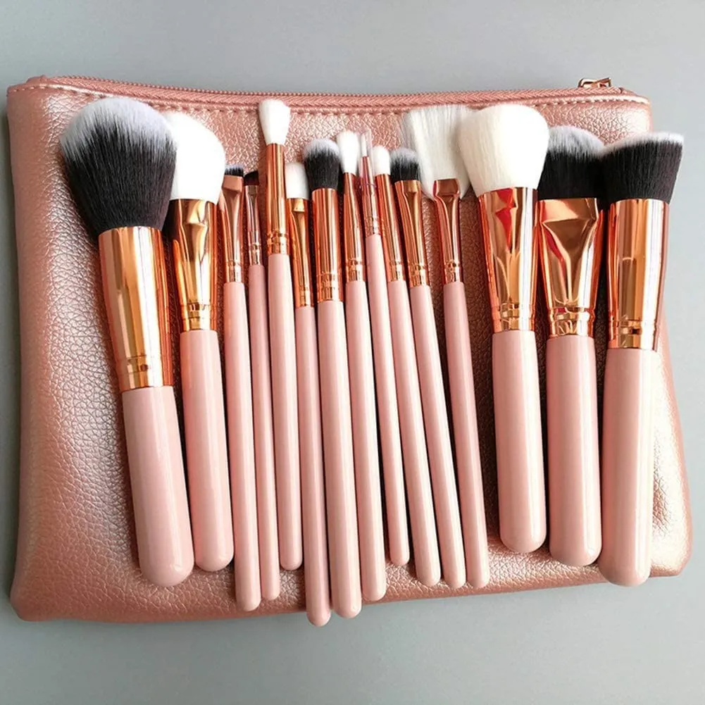 15 Pink Makeup Brush Set with PU Bag Rose Gold Beauty Tool Set-Premium Synthetic Makeup Brush Set Cosmetics Foundation Blending Blush Eyeliner Face Powder Brush Makeup Brush Kit (Pink)