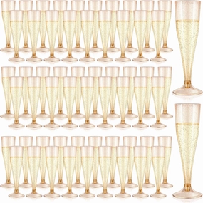 150 Pcs Rose Gold Champagne Flutes 4.5 oz Glitter Plastic Champagne Glasses Disposable Champagne Cups for Party Wedding Bridal Shower Bachelorette Party Mimosa Bar Supplies