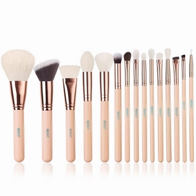 15-Pack Rose Gold Makeup Brush Pink Natural Goat Hair Foundation Powder Blush Eyeshadow Brush Set