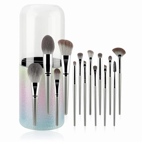 15-piece Makeup Brush Set with Case, Dense Synthetic Fiber Premium Metal Ferrule Wood Handle Kabuki Brushes, Gifts for Her (14 brushes   buckets)
