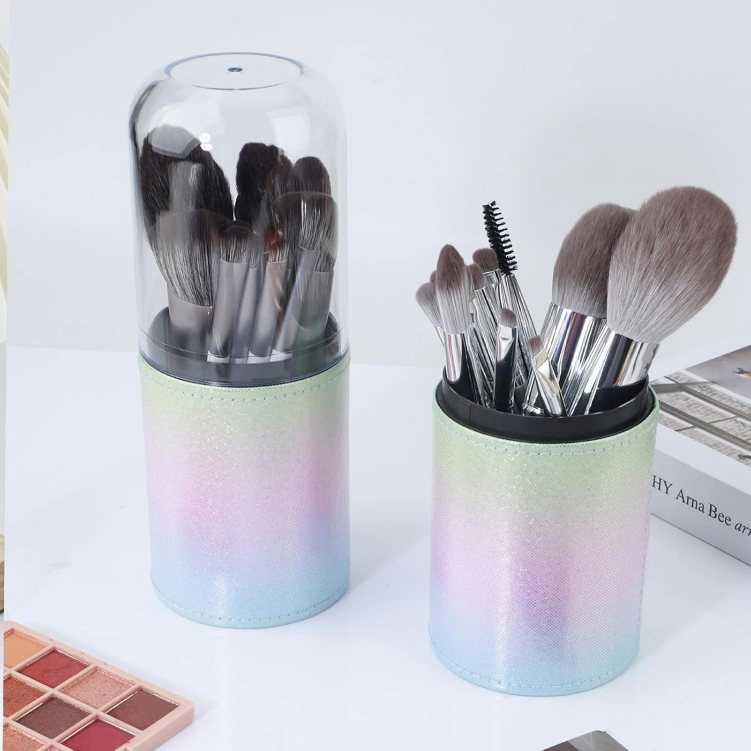 15-piece Makeup Brush Set with Case, Dense Synthetic Fiber Premium Metal Ferrule Wood Handle Kabuki Brushes, Gifts for Her (14 brushes   buckets)