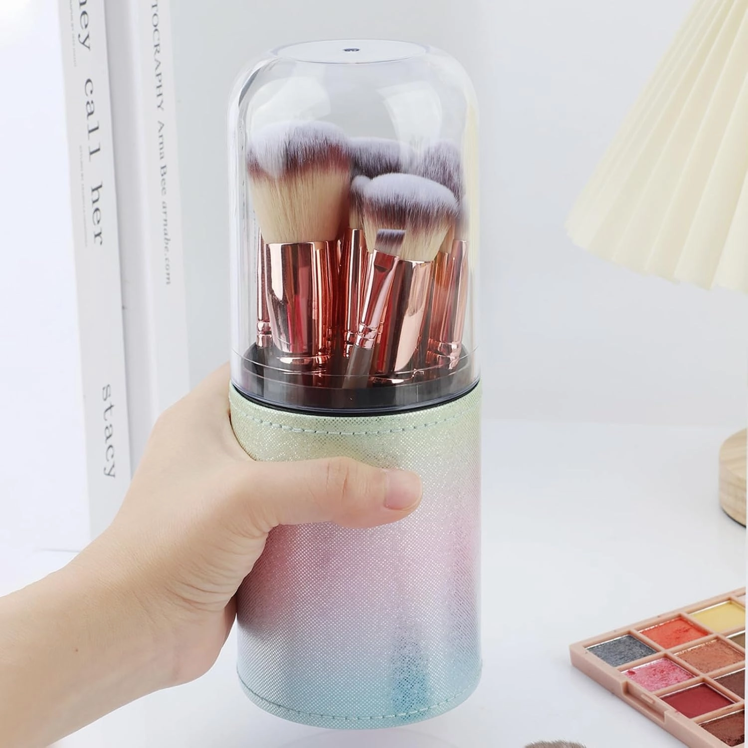 15-piece Makeup Brush Set with Case, Dense Synthetic Fiber Premium Metal Ferrule Wood Handle Kabuki Brushes, Gifts for Her (14 brushes   buckets)