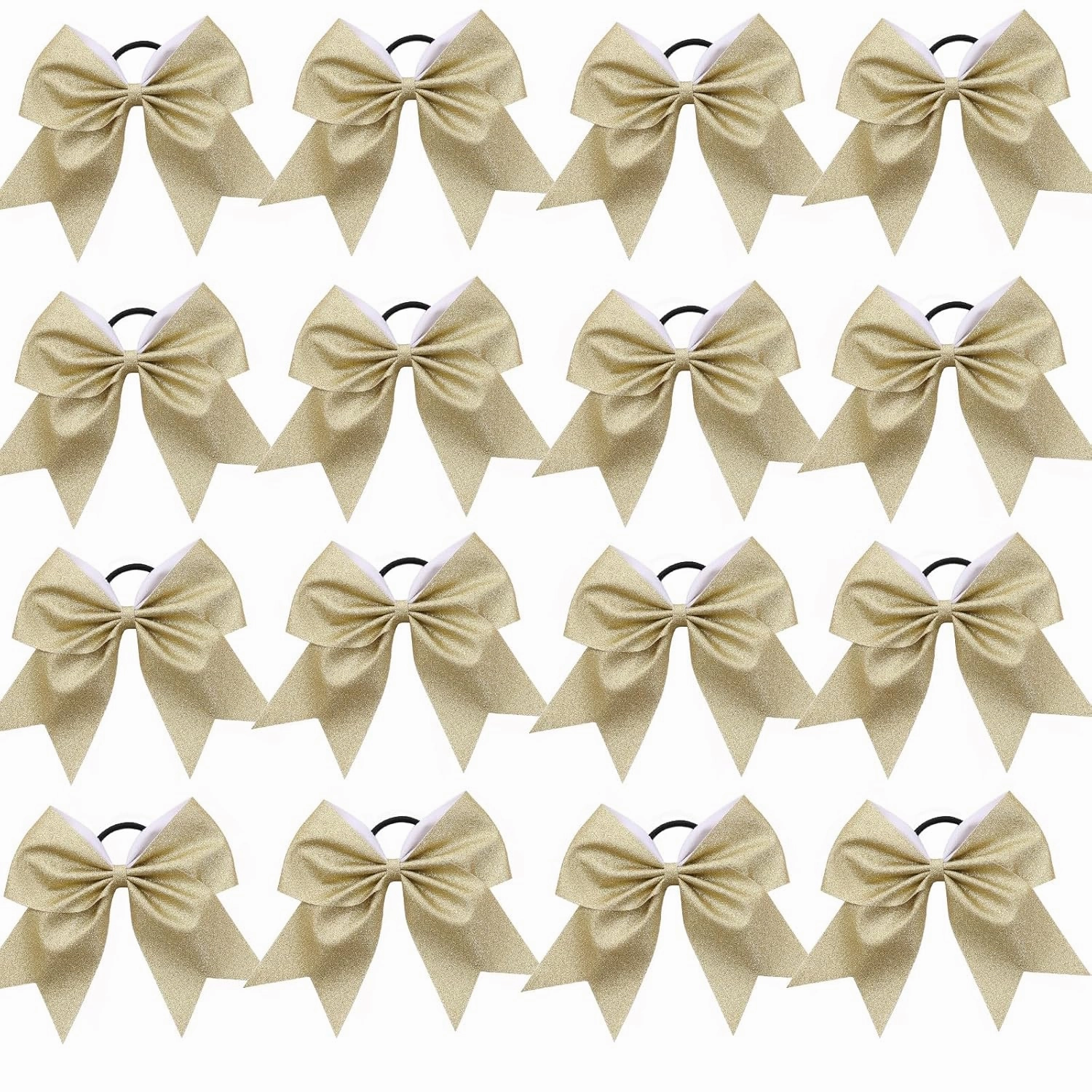 16 PCS Large Gold Glitter Cheer Hair Bows, Shiny Cheerleading Bows Ponytail Holder for Cheerleader Girls Softball Sports and Christmas Tree Decor (Glitter Gold)