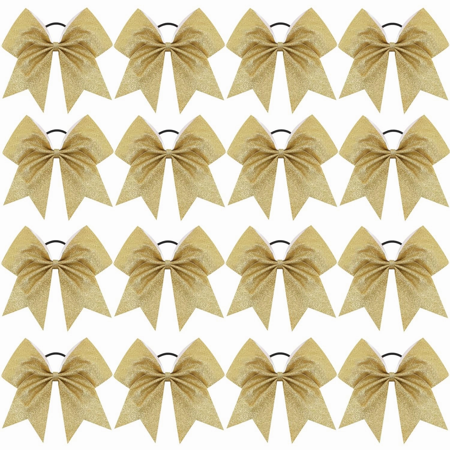 16PCS 8" Large Glitter Cheer Bows for Cheerleaders, CN Sparkly Hair Bows with Elastic Hair Ties Accessories for Teens Girls Women Cheerleading Softball Competition Sports (Gold)
