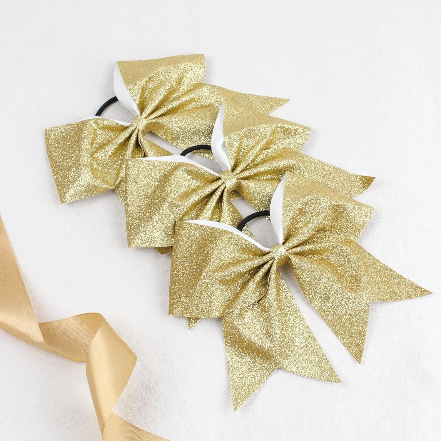 16PCS 8" Large Glitter Cheer Bows for Cheerleaders, CN Sparkly Hair Bows with Elastic Hair Ties Accessories for Teens Girls Women Cheerleading Softball Competition Sports (Gold)