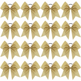 16PCS 8" Large Glitter Cheer Bows for Cheerleaders, CN Sparkly Hair Bows with Elastic Hair Ties Accessories for Teens Girls Women Cheerleading Softball Competition Sports (Gold)