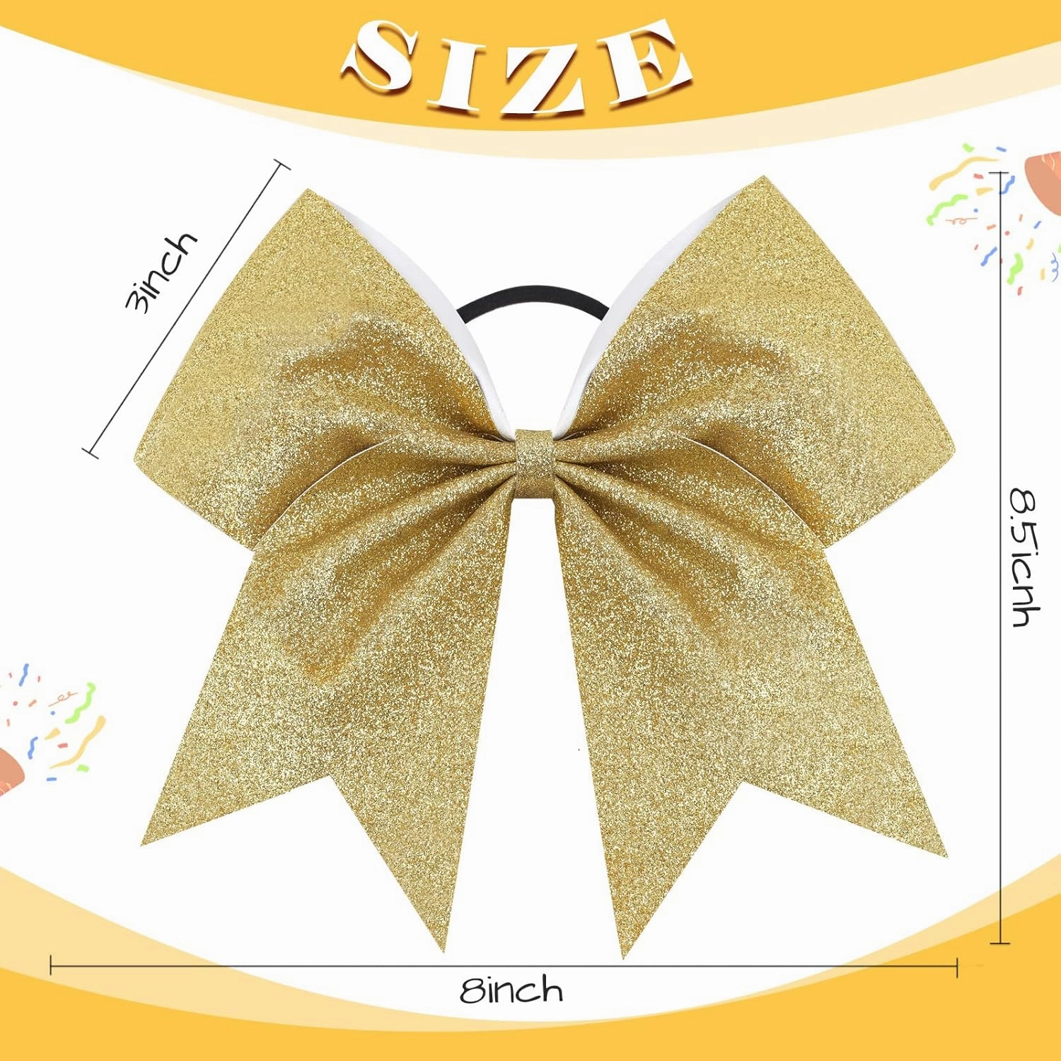 16PCS 8" Large Glitter Cheer Bows for Cheerleaders, CN Sparkly Hair Bows with Elastic Hair Ties Accessories for Teens Girls Women Cheerleading Softball Competition Sports (Gold)