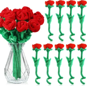 18 Pcs Plush Rose Flower Stuffed Bendable Stems Plush Bouquet Toy Soft Floral 12.6 Inch for Graduation 2025 Mother's Day Valentines Day Girl Girlfriend Wife Family and Friends(Red Series)