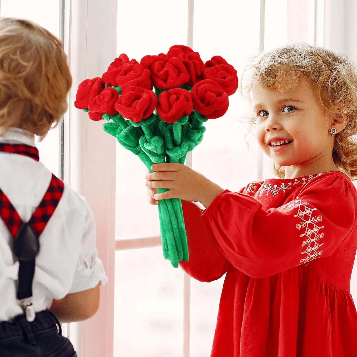 18 Pcs Plush Rose Flower Stuffed Bendable Stems Plush Bouquet Toy Soft Floral 12.6 Inch for Graduation 2025 Mother's Day Valentines Day Girl Girlfriend Wife Family and Friends(Red Series)