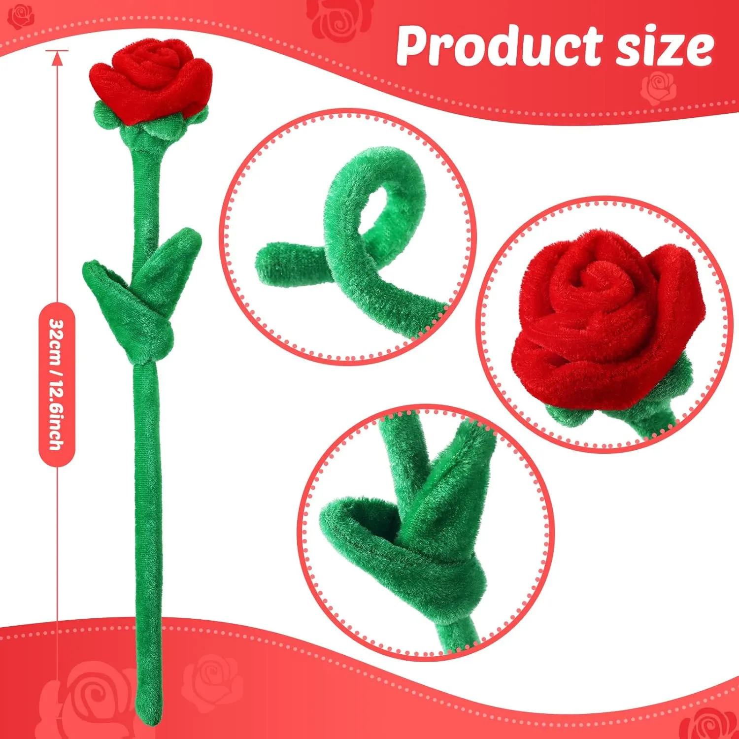 18 Pcs Plush Rose Flower Stuffed Bendable Stems Plush Bouquet Toy Soft Floral 12.6 Inch for Graduation 2025 Mother's Day Valentines Day Girl Girlfriend Wife Family and Friends(Red Series)