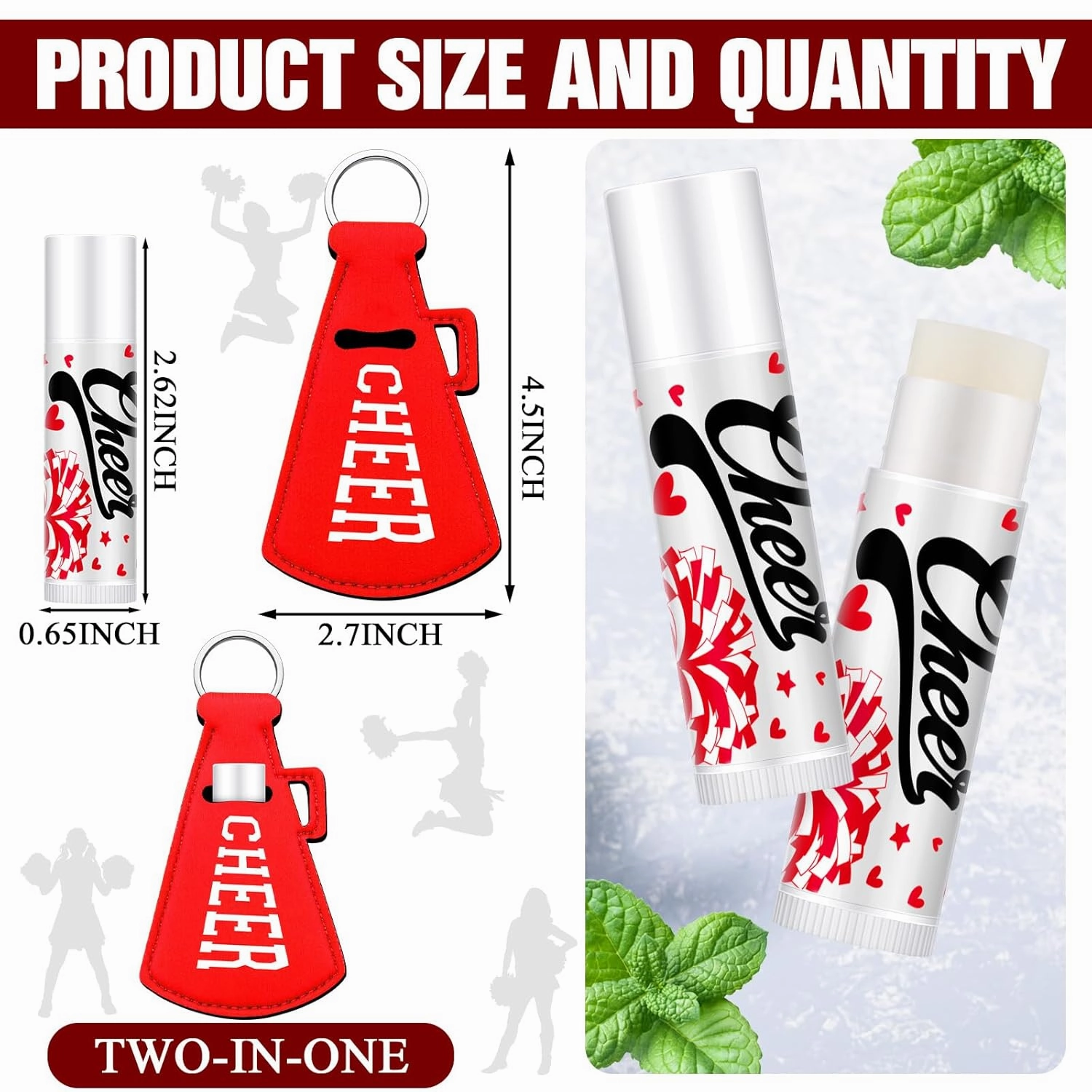 18 Sets Blue Red Cheer Favors Natural Bulk Lip Balm and Moisturizing Lipstick Holder Keychains Set Cheerleader Cheerleading Gift for Team Teen Sports Party Supplies(Red)