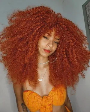 18Inch Long Curly Wig With Bangs for Black Women Afro Bomb Kinky Curly Wig Fluffy and Soft Synthetic Hair（350R）