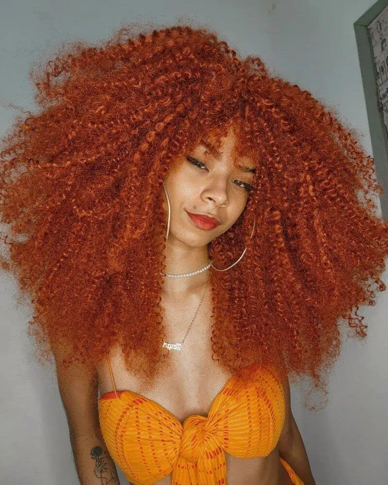 18Inch Long Curly Wig With Bangs for Black Women Afro Bomb Kinky Curly Wig Fluffy and Soft Synthetic Hair（350R）
