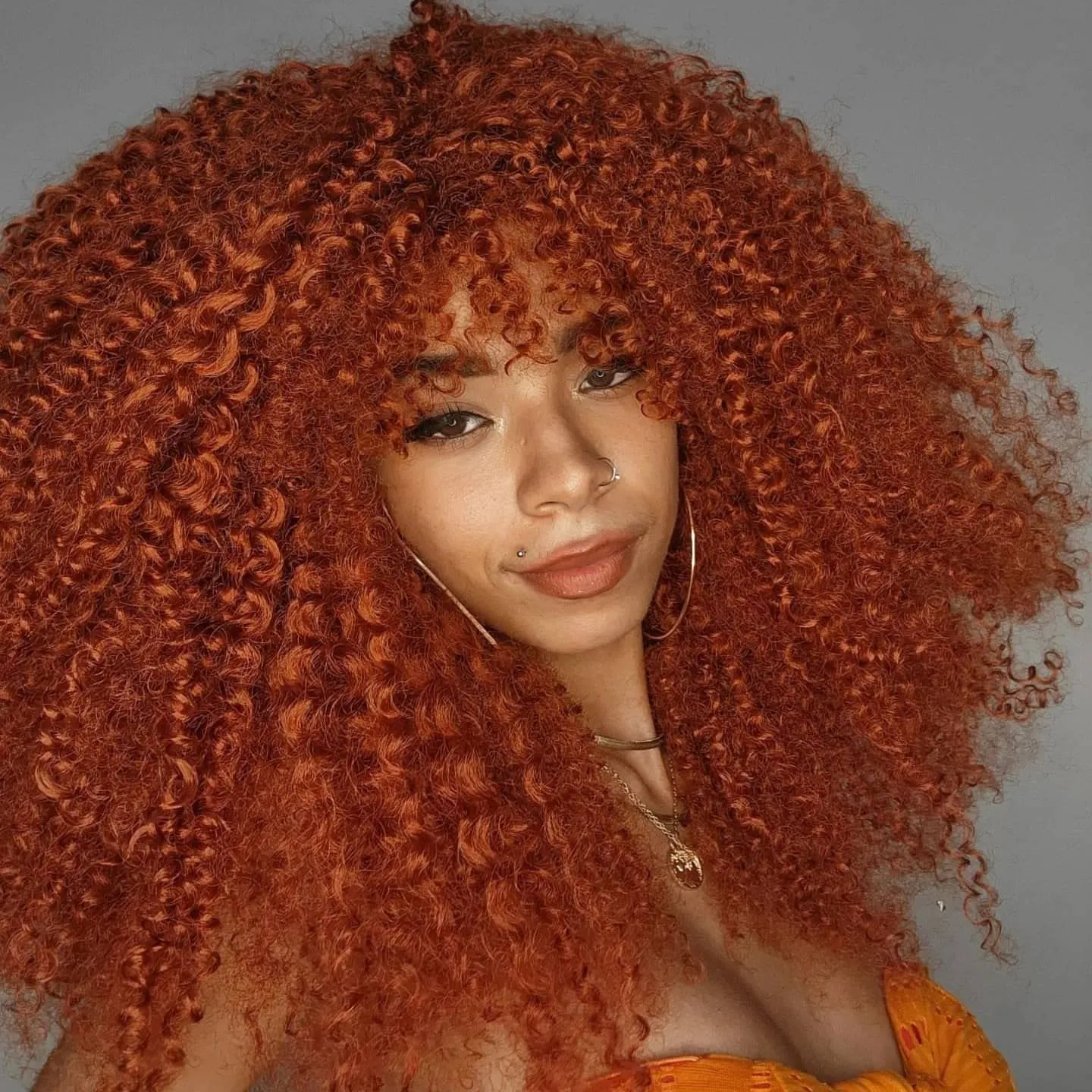 18Inch Long Curly Wig With Bangs for Black Women Afro Bomb Kinky Curly Wig Fluffy and Soft Synthetic Hair（350R）