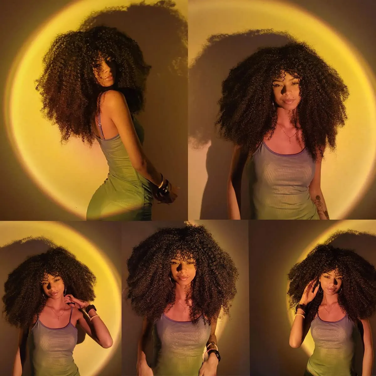 18Inch Long Curly Wig With Bangs for Black Women Afro Bomb Kinky Curly Wig Fluffy and Soft Synthetic Hair（Black）