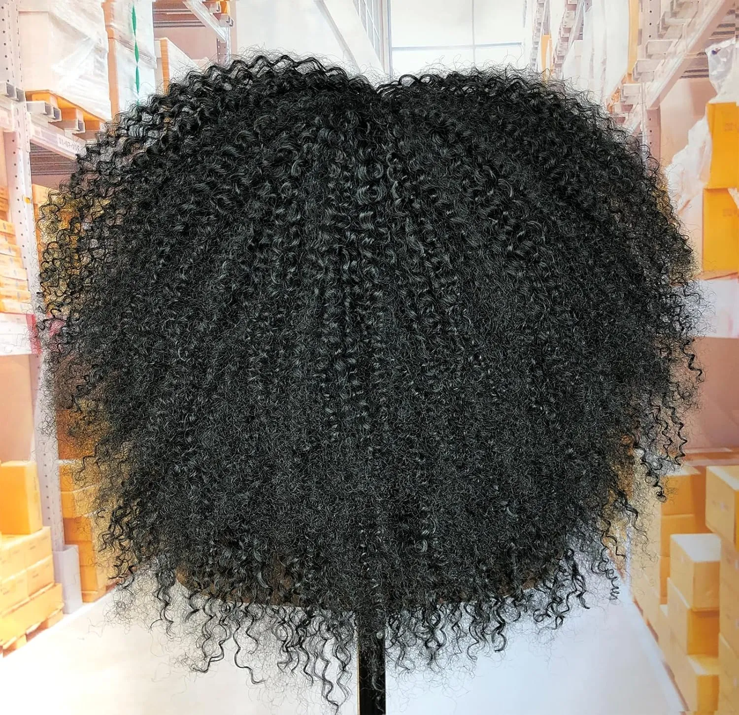 18Inch Long Curly Wig With Bangs for Black Women Afro Bomb Kinky Curly Wig Fluffy and Soft Synthetic Hair（Black）