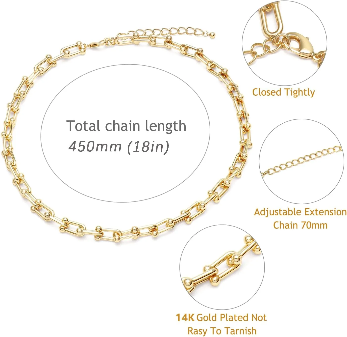 18K Gold Plated Dainty Cuban Choker Necklace Herringbone Snake Necklace Paperclip Chain Layered Necklaces for Women Jewelry