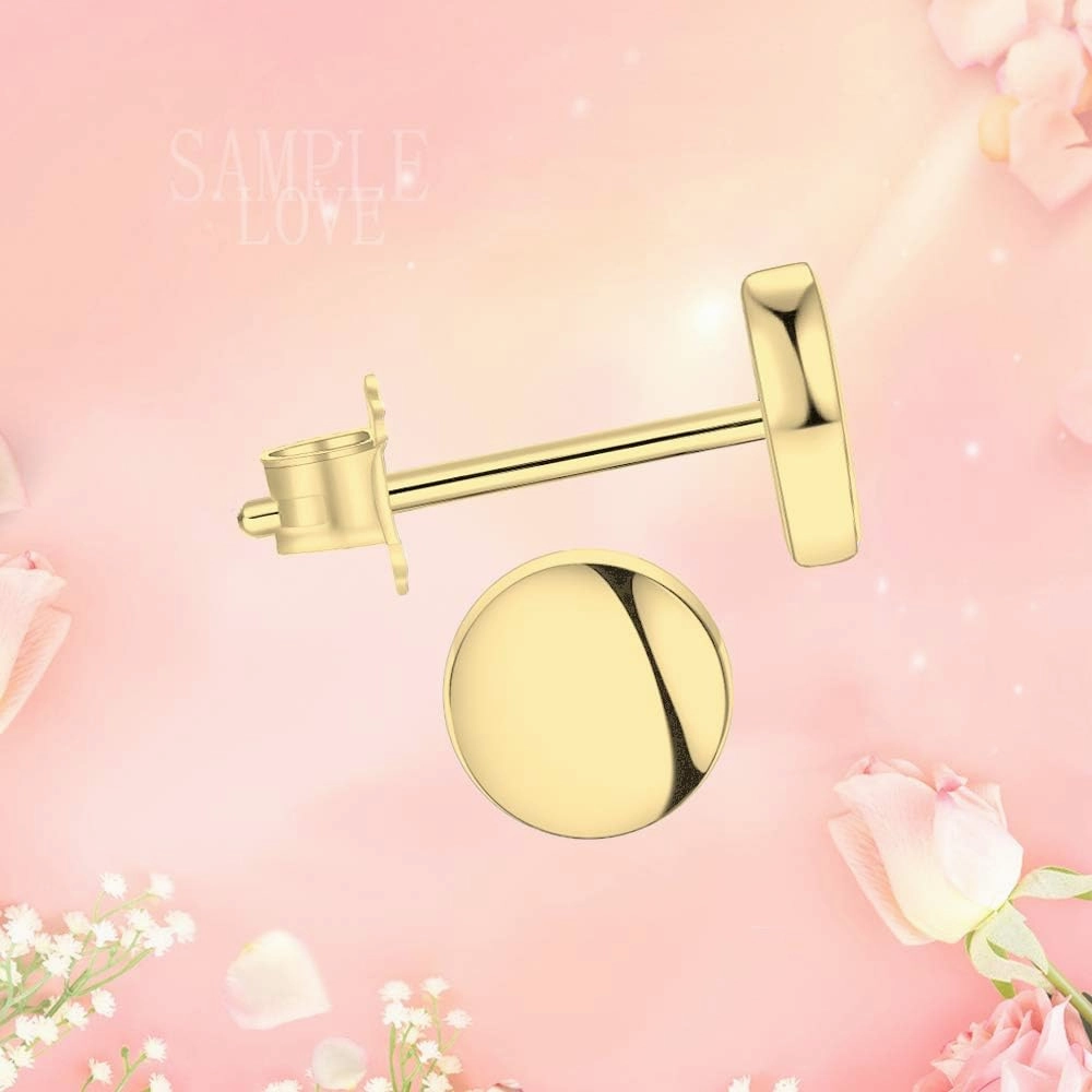 18K Gold Plated Sterling Silver Dot Stud Earrings 3mm-10mm Options, Flat Round Disc Studs Hypoallergenic Jewelry
