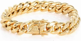 18K pure gold Cuban men and women wear 12mm wide bracelets, Miami hip-hop bracelets, Valentine's Day, Christmas, birthday gift tennis