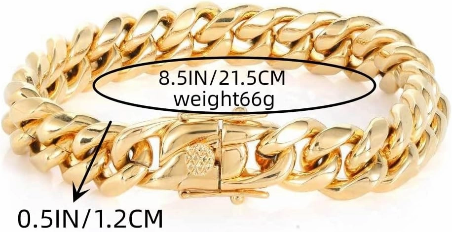 18K pure gold Cuban men and women wear 12mm wide bracelets, Miami hip-hop bracelets, Valentine's Day, Christmas, birthday gift tennis