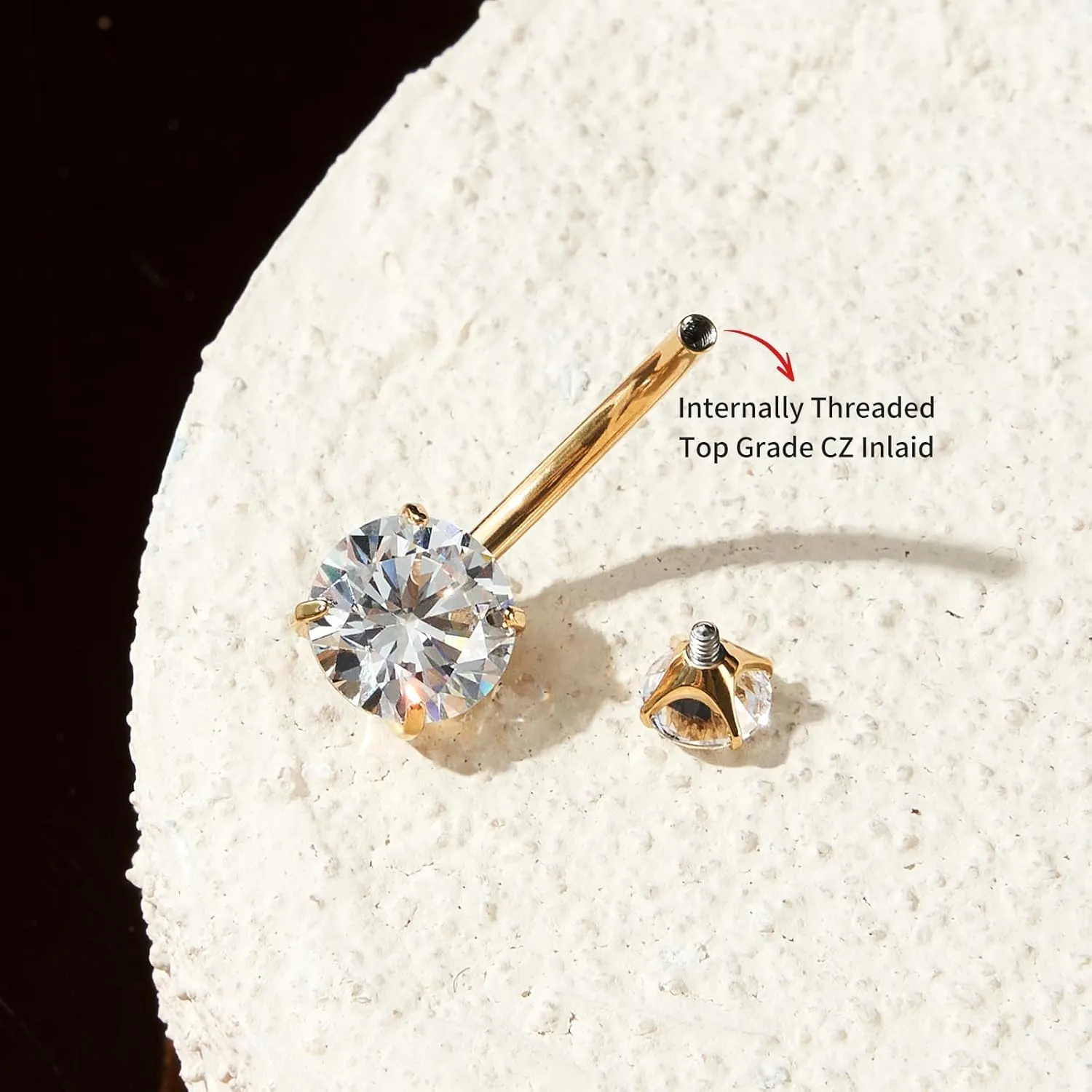 1PC G23 Titanium Belly Button Rings 14G 1.6MM Round Cubic Zirconia Belly Rings 6 Sizes of Length to Choose Navel Barbell Belly Piercing Jewelry for Women
