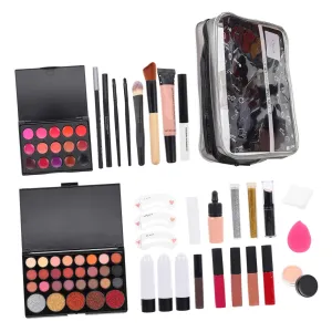 1Set Ladies Complete Makeup Kit Cosmetic with Brushes Eyeshadow Palette Lip Gloss Lipstick Blush Foundation Concealer Mascara Eyebrow Pencil