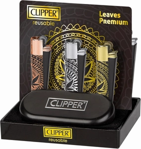 1X Clipper Metal Lighter Large - CP11 (Ship Out 1PC Only Random Color: 1 Gold, Or 1 Rose Gold, Or 1 Silver/Premium Leaves Pattern) Bundles with KATZONE Silicone Sleeve   Extra Flint System