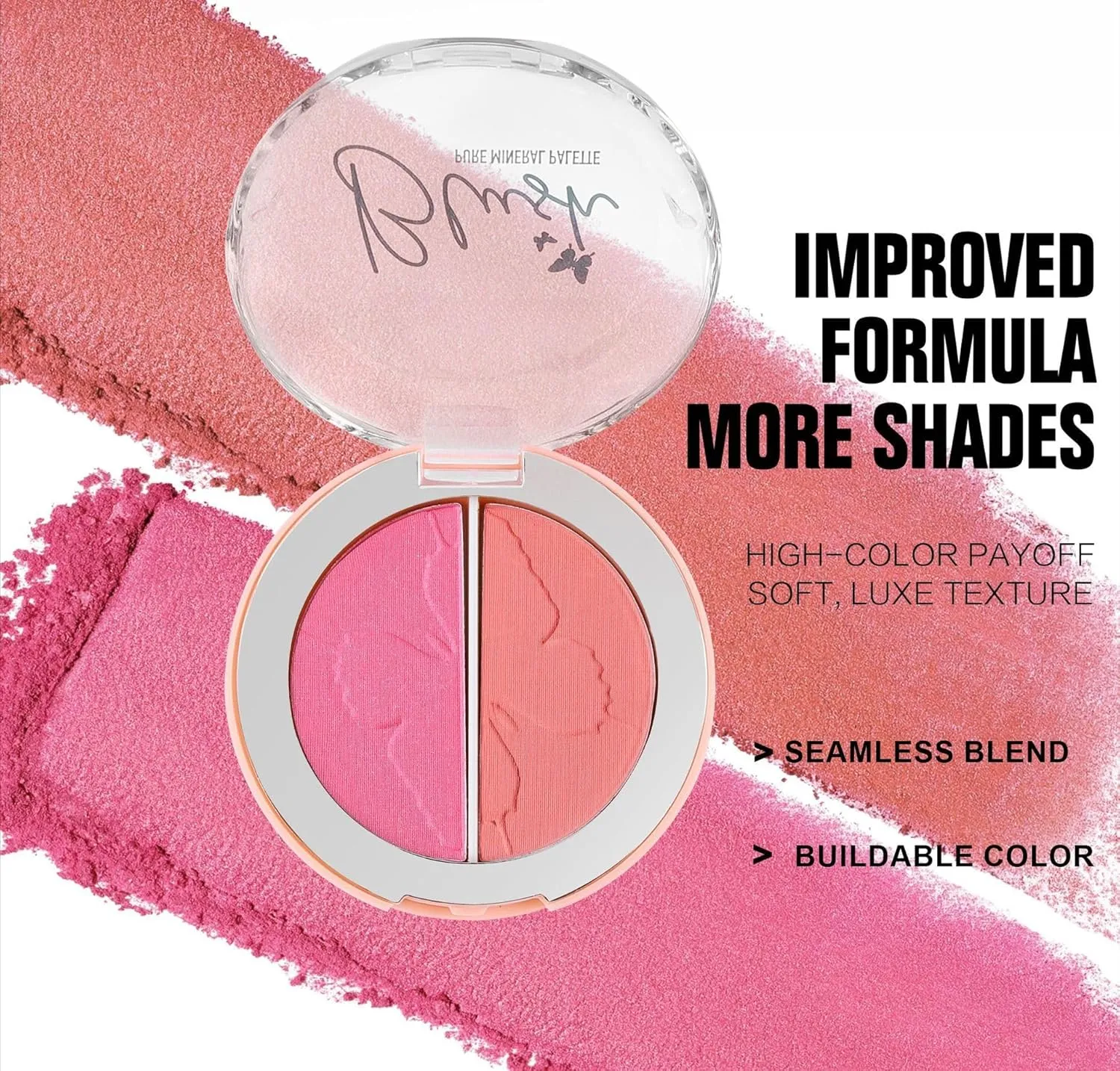 2-in-1 Blendable Trio, Contour and Highlight Blush Makeup Palette, Cream Bronzer, Silky Smooth Powder Blush, Shimmer Highlighter Makeup Powder, Pink Brown Eyeshadow Palette (5 Colors)