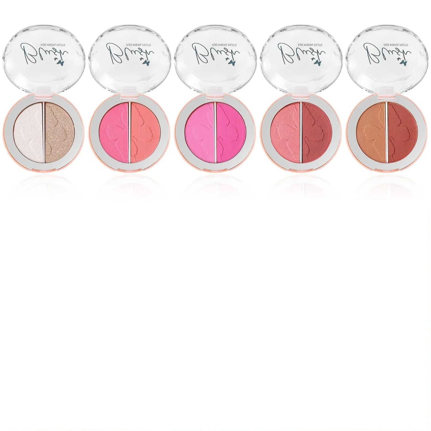 2-in-1 Blendable Trio, Contour and Highlight Blush Makeup Palette, Cream Bronzer, Silky Smooth Powder Blush, Shimmer Highlighter Makeup Powder, Pink Brown Eyeshadow Palette (5 Colors)