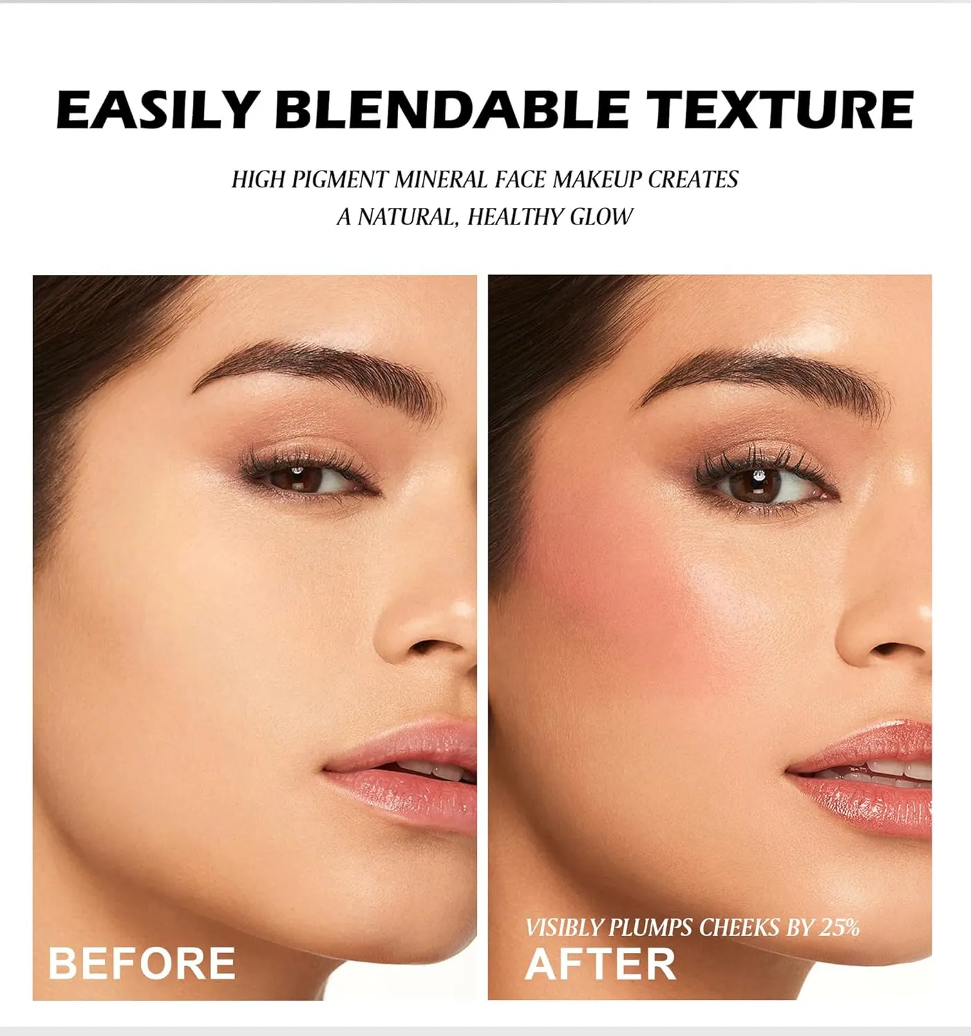 2-in-1 Blendable Trio, Contour and Highlight Blush Makeup Palette, Cream Bronzer, Silky Smooth Powder Blush, Shimmer Highlighter Makeup Powder, Pink Brown Eyeshadow Palette (5 Colors)
