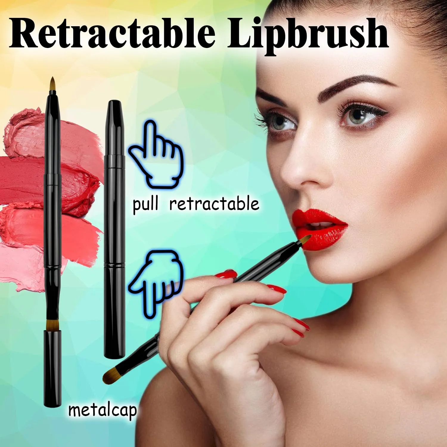 2 Pack 4 in 1 Makeup Brush Set, Retractable Lip Brush for Lipstick, Powder Foundation Brush, Concealer Brush, Eyeshadow Brush, Lip Brush Applicator, Double Ended Makeup Brush for Liquid, Cream, Powder