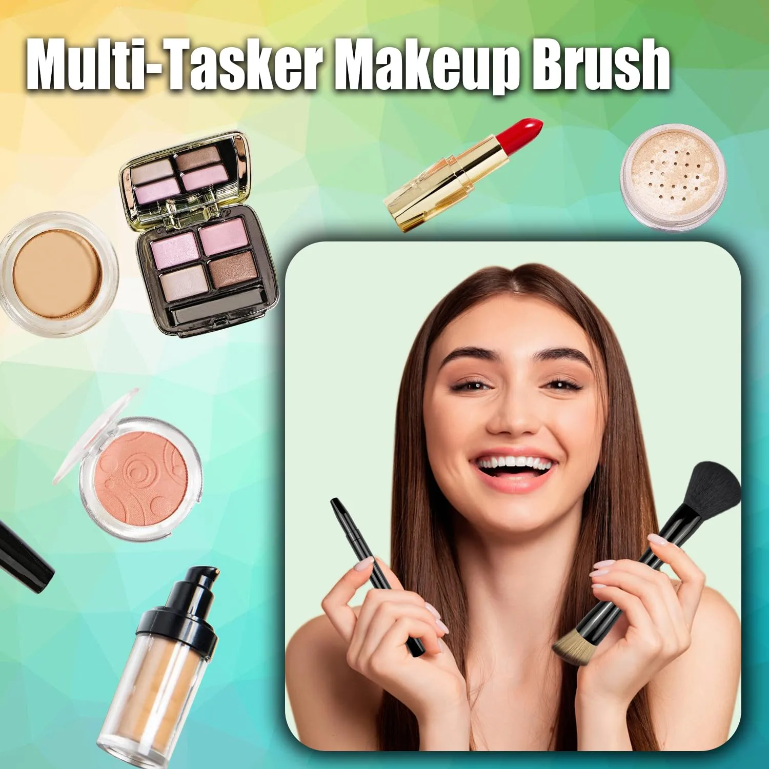 2 Pack 4 in 1 Makeup Brush Set, Retractable Lip Brush for Lipstick, Powder Foundation Brush, Concealer Brush, Eyeshadow Brush, Lip Brush Applicator, Double Ended Makeup Brush for Liquid, Cream, Powder