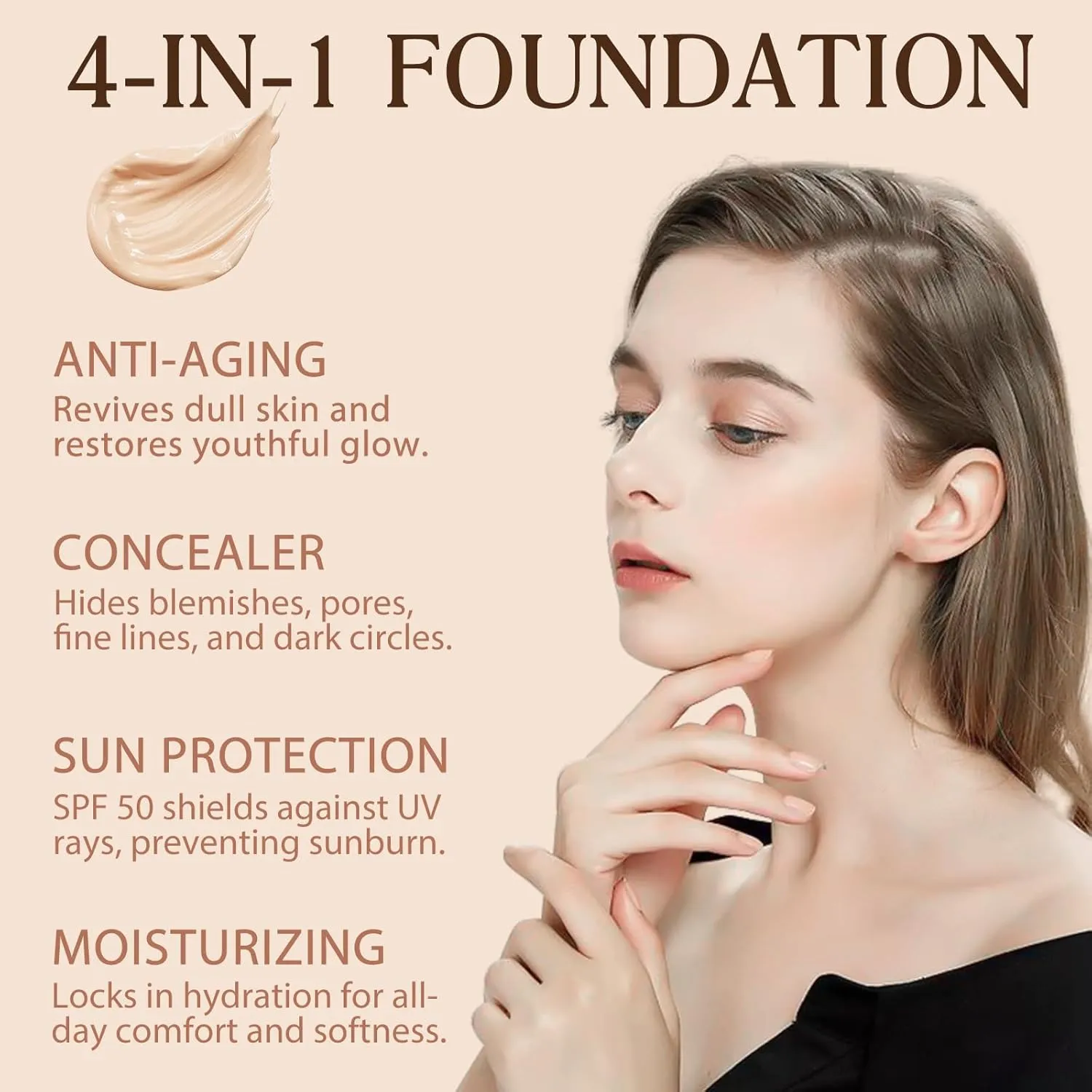 2 Pack Colour Changing Foundation, Foundation 4 in 1 - Light Spectrum with SPF 50 , Hydrating Foundation Color Changing, Concealers Waterproof & Longwearing, Medium Spectrum for Gym, Sport, Dancing