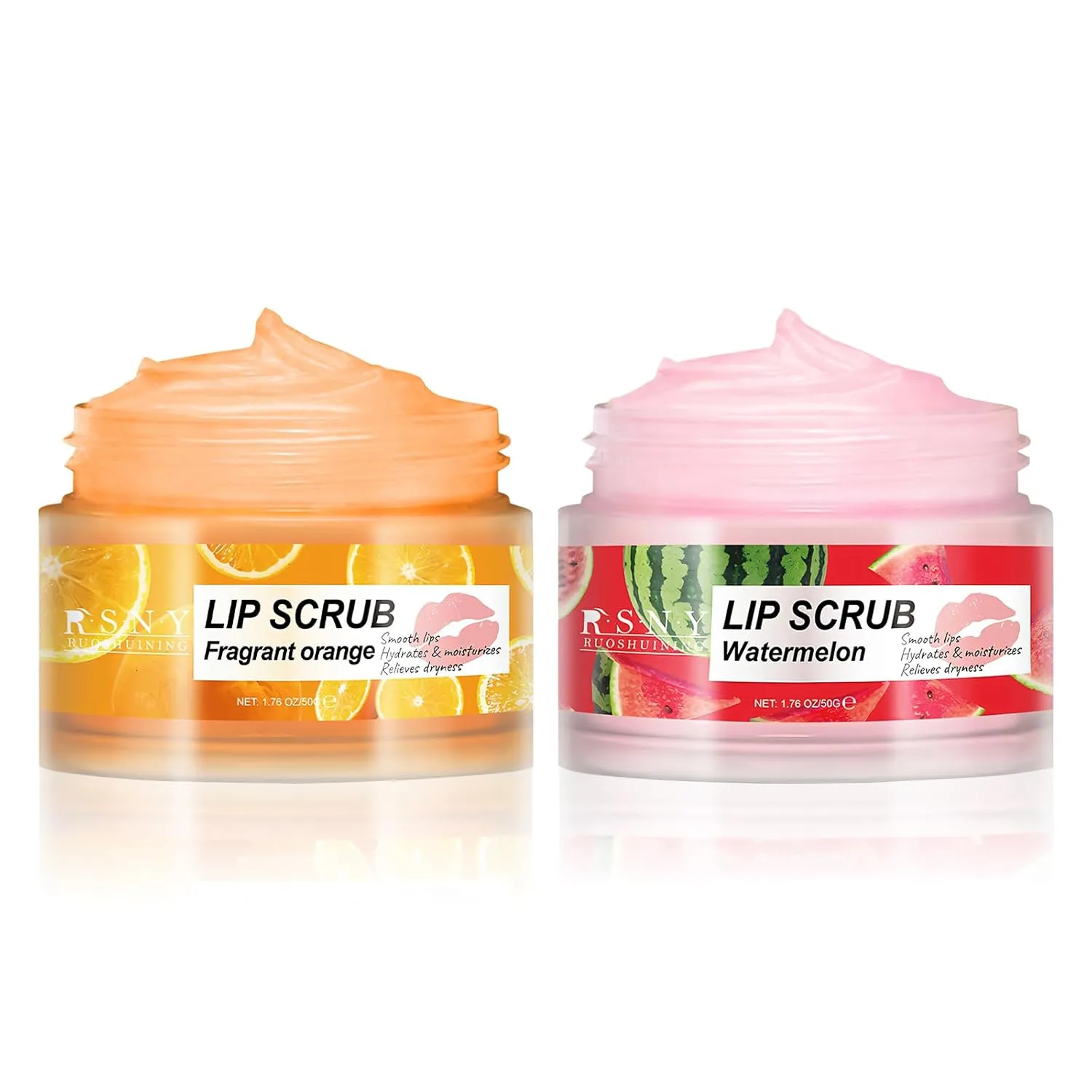 2 PACKS Lip Scrub, Deep Moisturizing, Nourishing Lips, Gentle Exfoliating And Moisturizing Lips, Home Lip Care For Men And Women Dark Lip Corrector, 1.76 fl oz, Watermelon & Orange