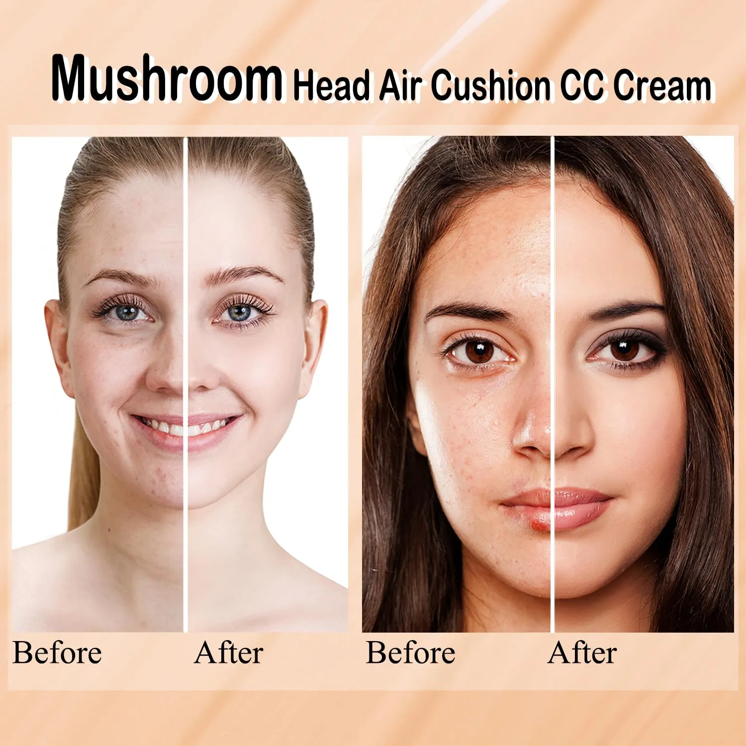 2 PCS Mushroom Head Air Cushion CC Cream Nature Foundation,Foundation Brush Powder Brush,Moisturizing Concealer, Bright Makeup Base Long Lasting with Mushroom Makeup Sponge(#03 Warm Nude)