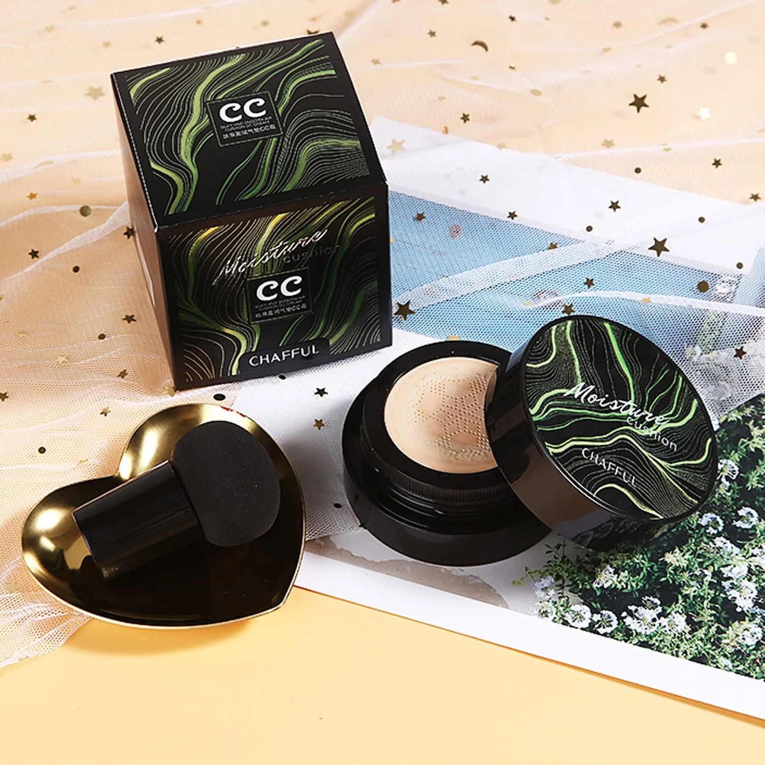 2 PCS Mushroom Head Air Cushion CC Cream Nature Foundation,Foundation Brush Powder Brush,Moisturizing Concealer, Bright Makeup Base Long Lasting with Mushroom Makeup Sponge(#03 Warm Nude)