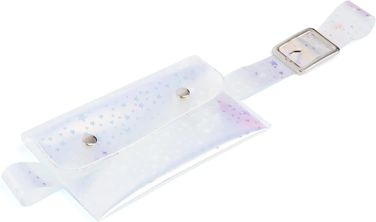 2 Pieces Transparent Shiny Pattern Womens Fanny Pack Belt with Removable Waist Pouch Fashion Belt Bags- Transparent stars white stars