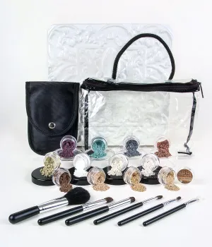 20pc STARTER KIT w/BRUSHES (FAIR 2 & PINK BISQUE) Mineral Makeup Sample Size Set Foundation Blush Veil Eye Shadows