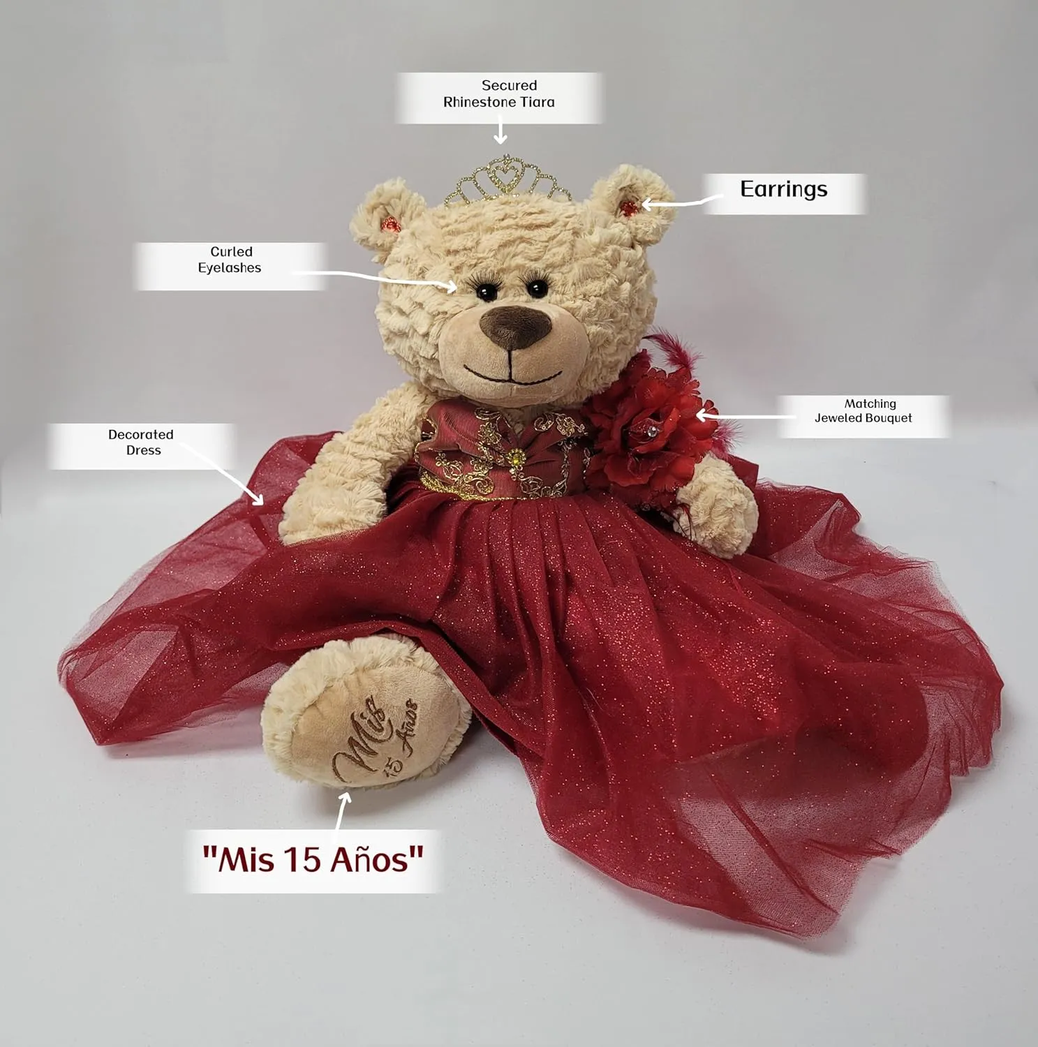 20" Quince Anos Quinceanera Last Doll Teddy Bear with Dress (Centerpiece) ~ B16632-30 (Rose Gold)