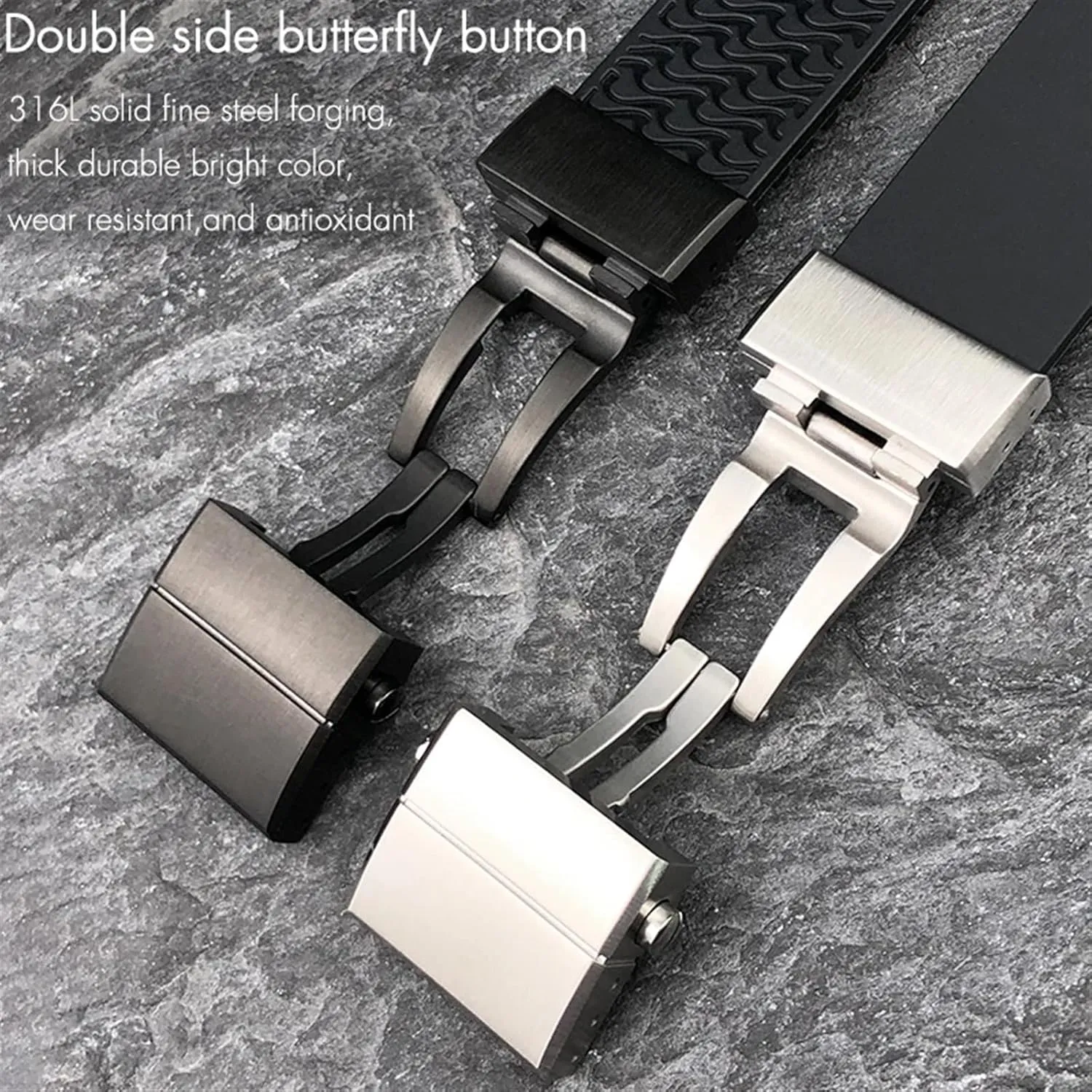 22mm Silicone Rubber Watchbands Fit，For Ulysse Nardin Diver Silver Rose Gold Folding Buckle Black Blue Watch Strap