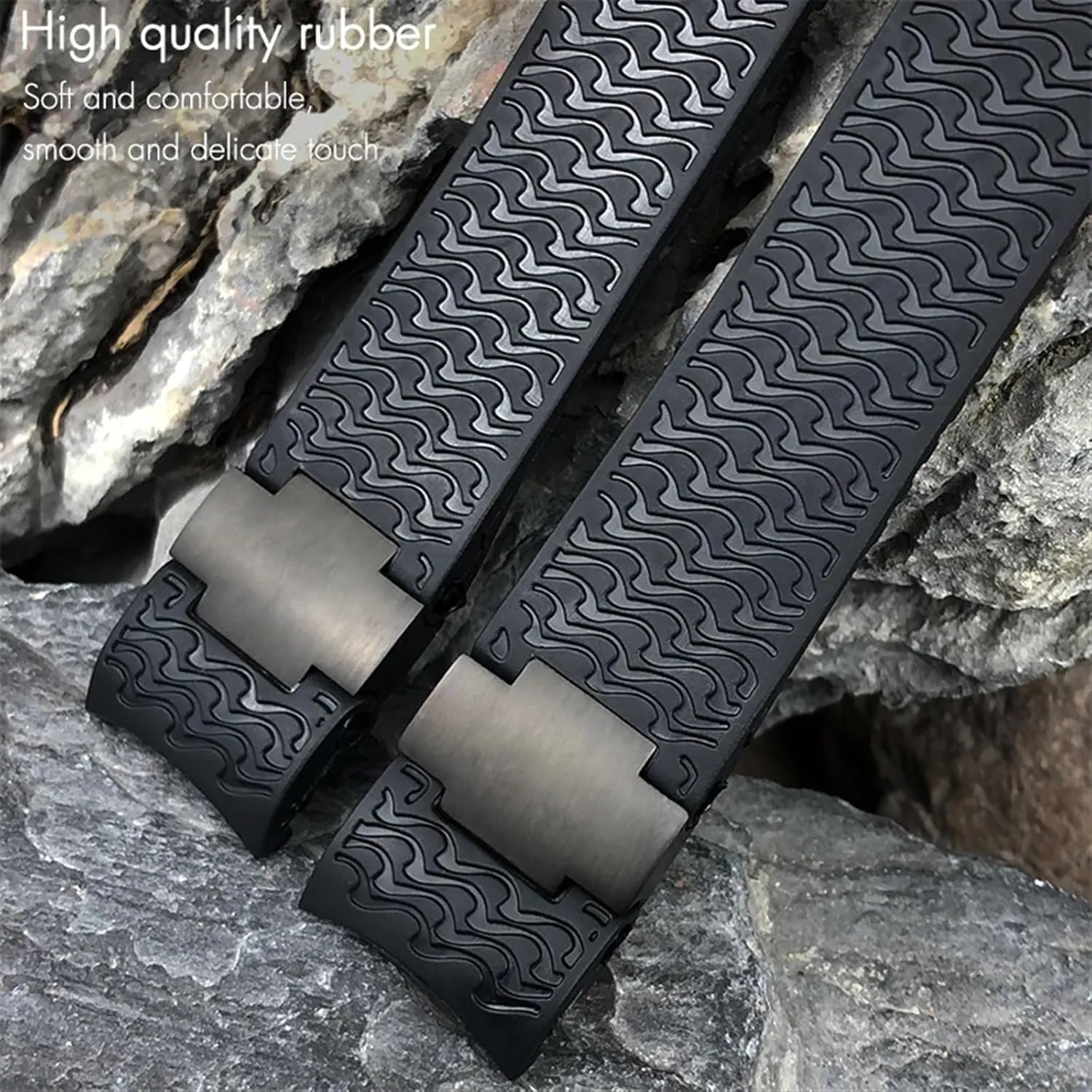 22mm Silicone Rubber Watchbands Fit，For Ulysse Nardin Diver Silver Rose Gold Folding Buckle Black Blue Watch Strap