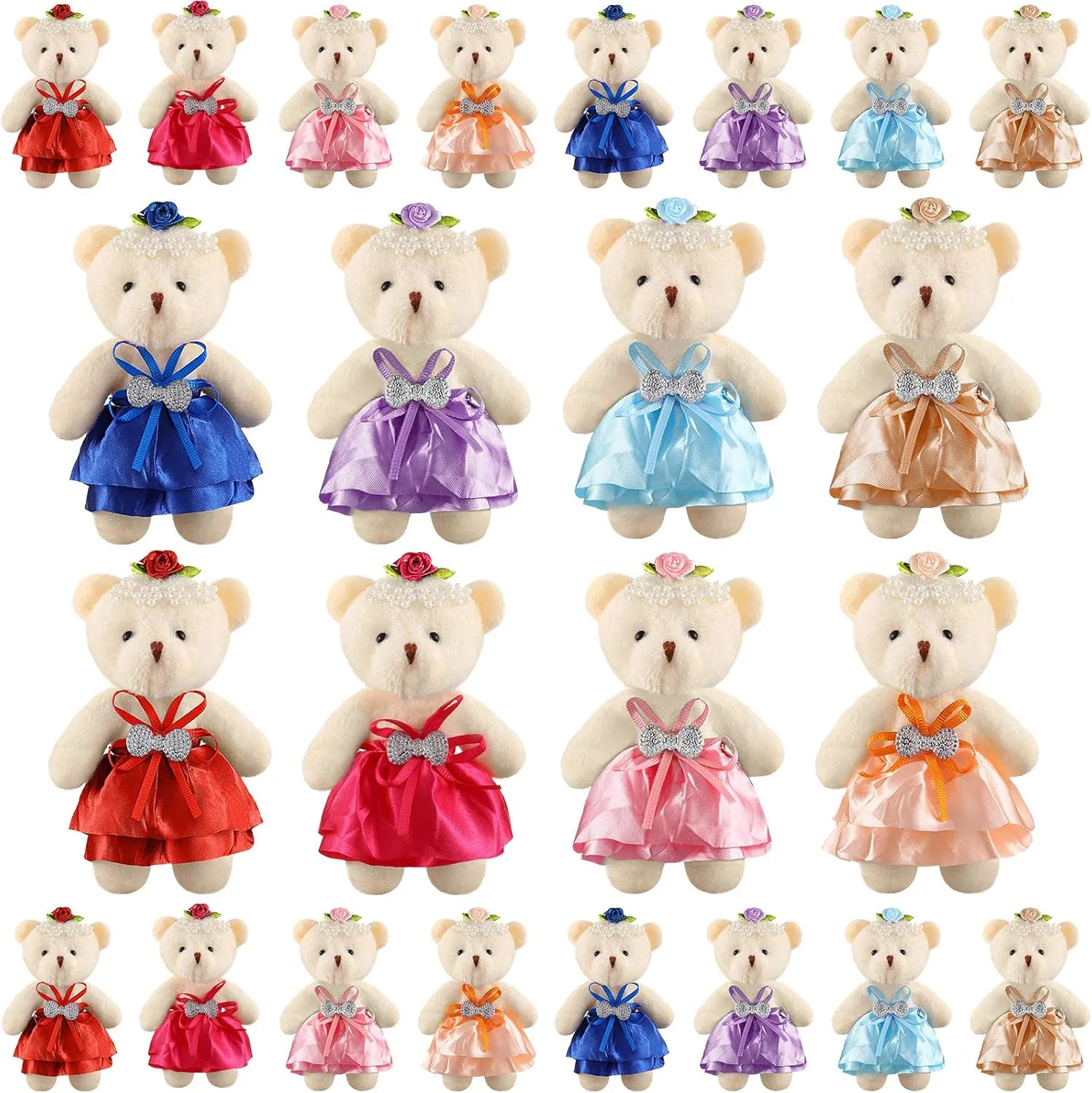 24 Pieces Mini Plush Bear Stuffed, Stuffed Animals Plush Toys Mini Bear for Wedding Birthday Cake Decorations Party Favors Supplies