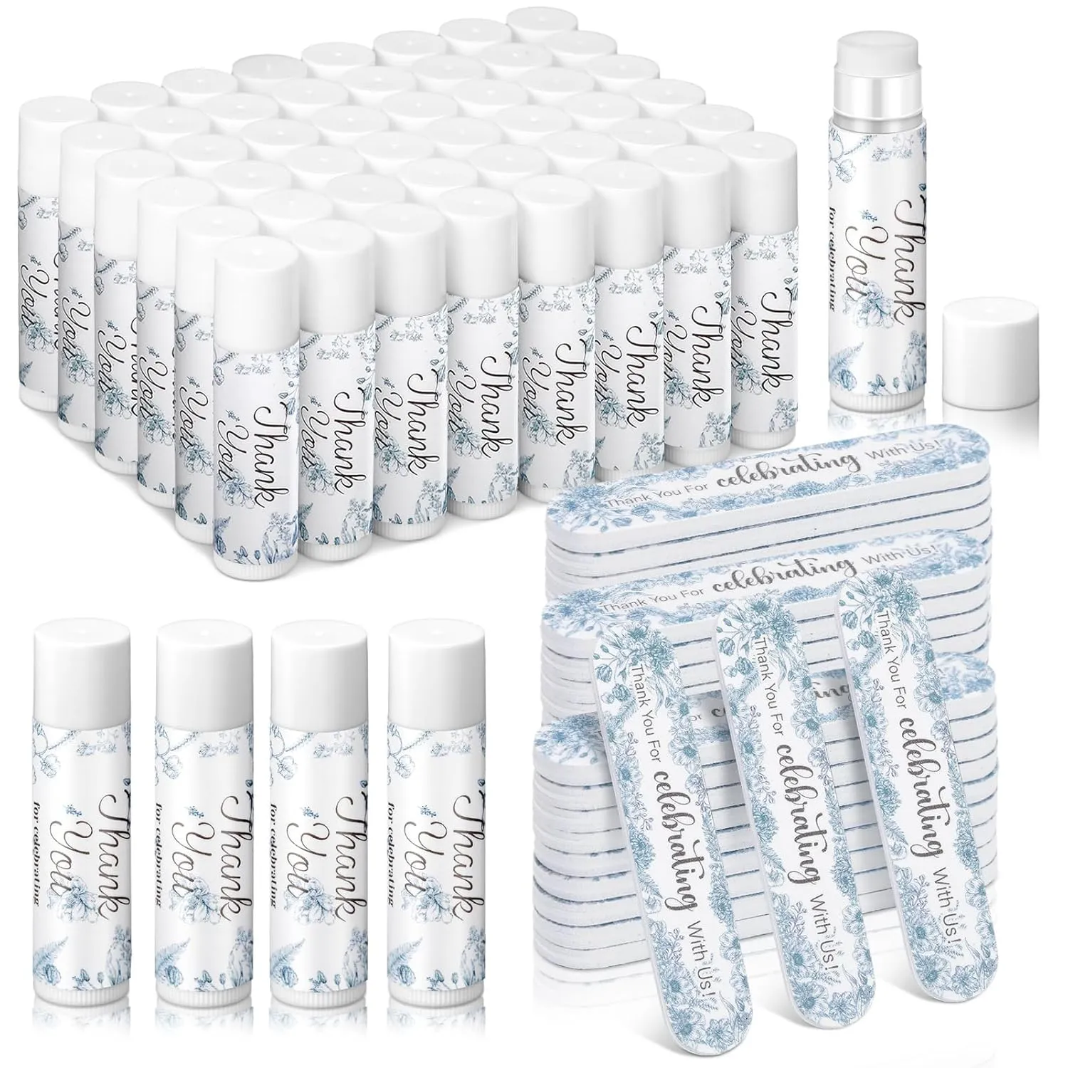 24 Set Blue Floral Bridal Baby Shower Lip Balm Gift Wedding Lip Balm and Nail File Blue Flower Wedding Party Favors Travel Size Bridal Shower Party Supplies for 24 Guests