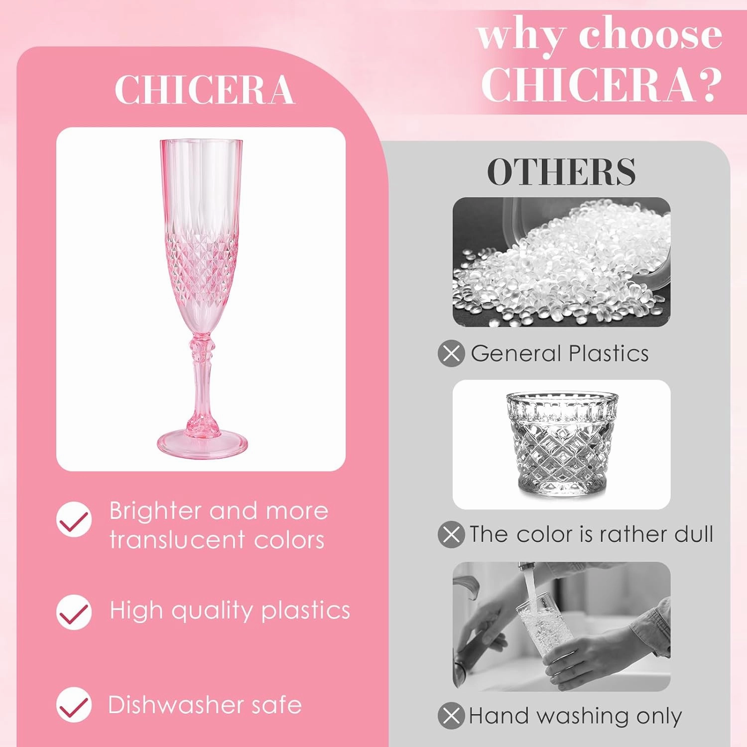 24 Pcs Pink Plastic Champagne Flutes,Pink Champagne Glasses Bulk, Made of Durable Plastic Material Can be Used for Weddings, Everyday Fun Parties and More!