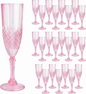 24 Pcs Pink Plastic Champagne Flutes,Pink Champagne Glasses Bulk, Made of Durable Plastic Material Can be Used for Weddings, Everyday Fun Parties and More!